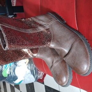 Kenneth Cole Reaction Rose Gold & Brown Sparkle-k boot Big Girls Sz 5.5